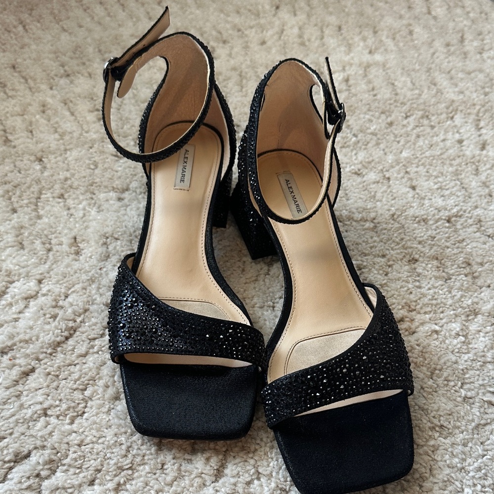 Alex Marie Black Sparkle Ankle Strap Heels